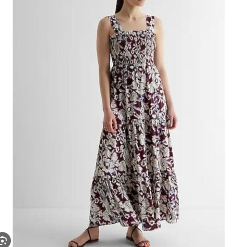Express Purple and White Smocked Maxi Dress